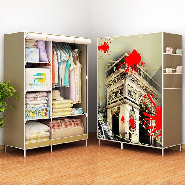 ELECTROPRIME Non-woven Fabric Frame Reinforcement Wardrobe DIY Assembly Storage Organizer Detachable Clothing Furniture Shelf(Triumphal Arch)