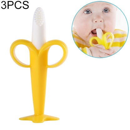 ELECTROPRIME 3 PCS Baby Silicone Training Toothbrush Banana Shape Safe Toddle Teether Chew Toys Teething Ring Gift for Infant Baby Chewing(Yellow-B)