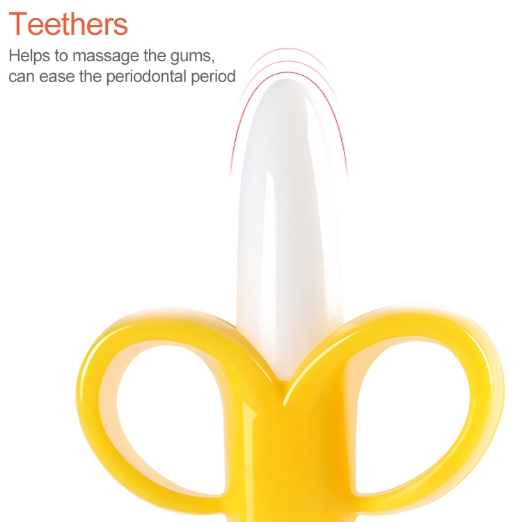 ELECTROPRIME 3 PCS Baby Silicone Training Toothbrush Banana Shape Safe Toddle Teether Chew Toys Teething Ring Gift for Infant Baby Chewing(Yellow-B)