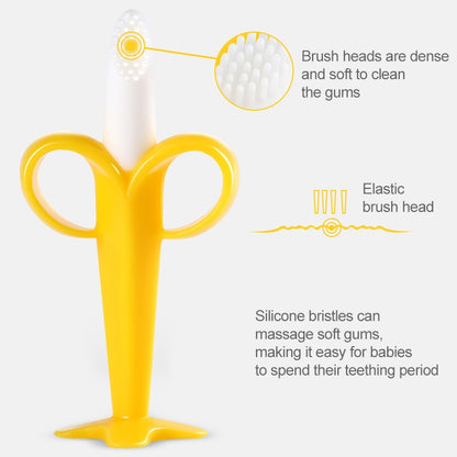 ELECTROPRIME 3 PCS Baby Silicone Training Toothbrush Banana Shape Safe Toddle Teether Chew Toys Teething Ring Gift for Infant Baby Chewing(Yellow-B)