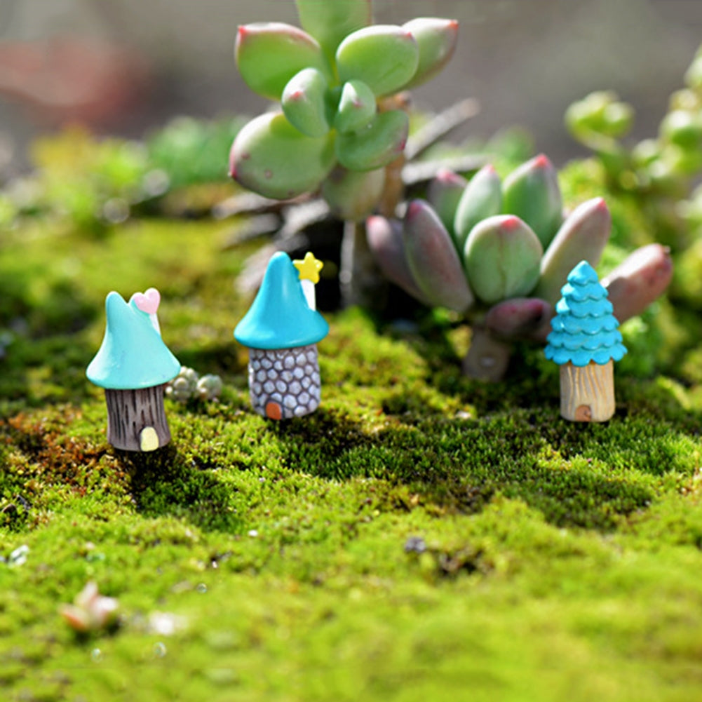 ELECTROPRIME 2 PCS Cartoon Tree House Moss Micro-landscape Fleshy Ornaments Jewelry, Random Style Delivery