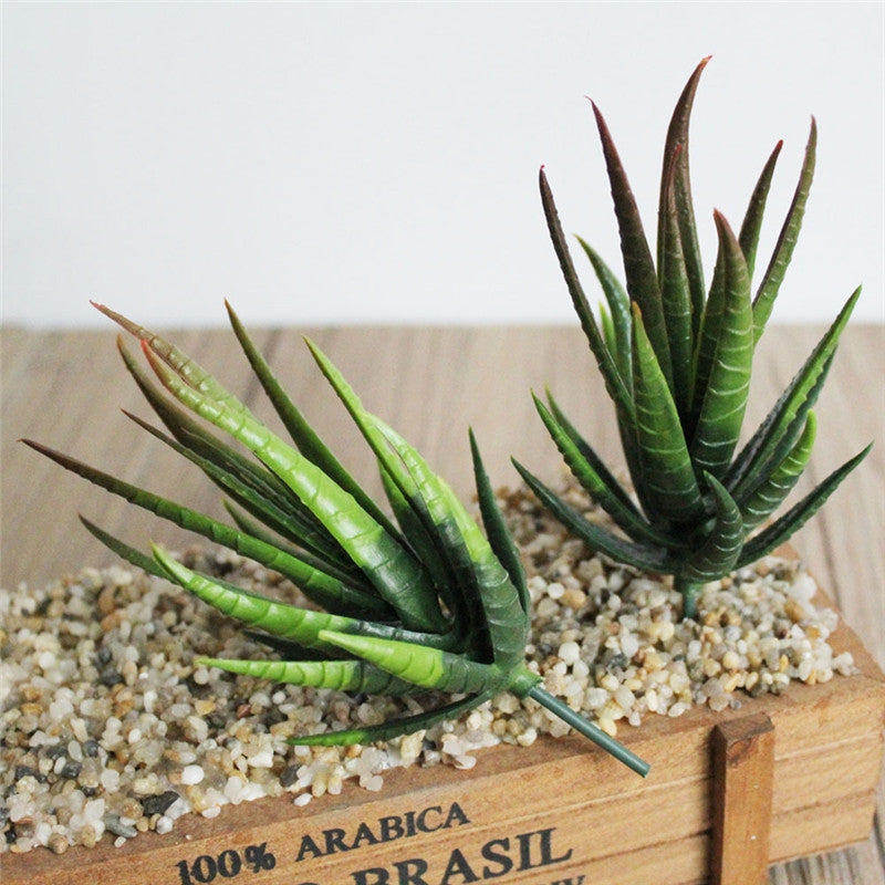 ELECTROPRIME Artificial Mini Aloe Plastic Plants Craft Floristry Landscape Garden Family Office Decoration(Flocking Green Yellow Tip)