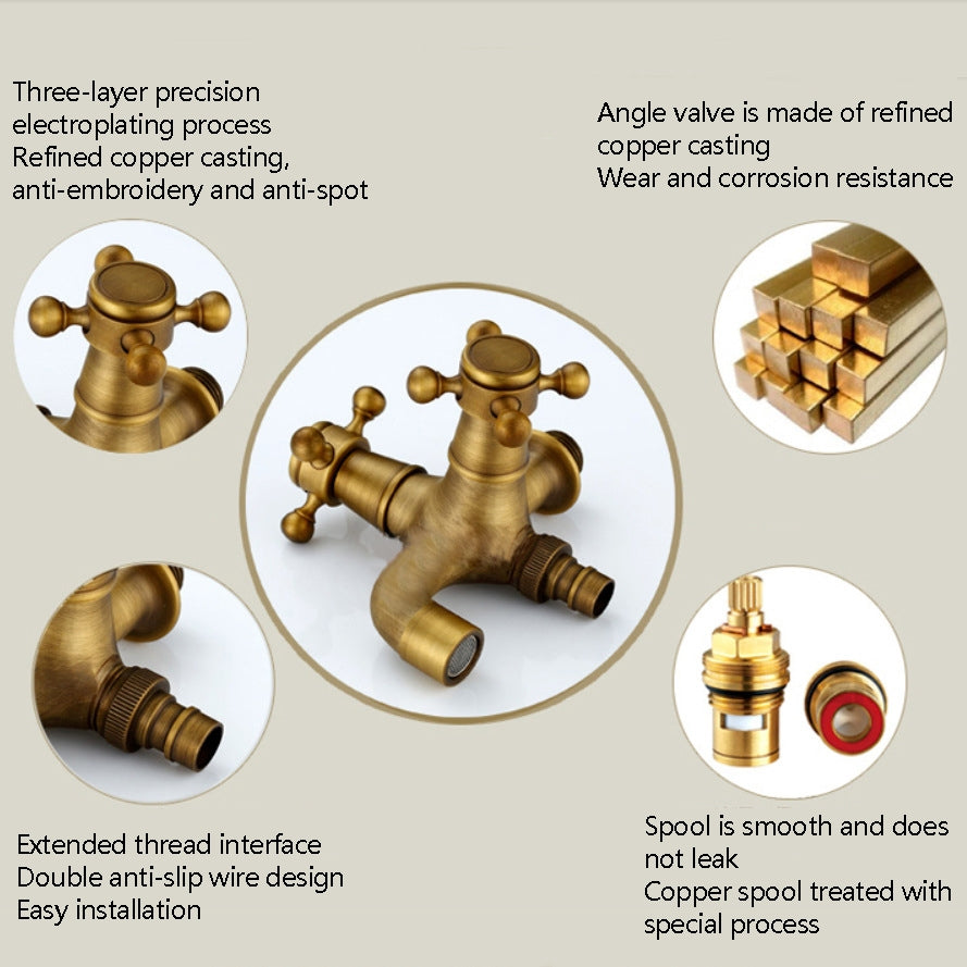 ELECTROPRIME Copper Antique Washing Machine Faucet one Point two Pairs Single Cold 4 Points Faucet