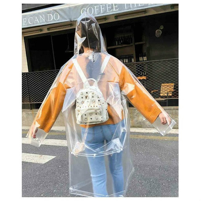 ELECTROPRIME Stylish Portable Outdoor Transparent EVA Raincoat, Size:L (Transparent With Backpack)