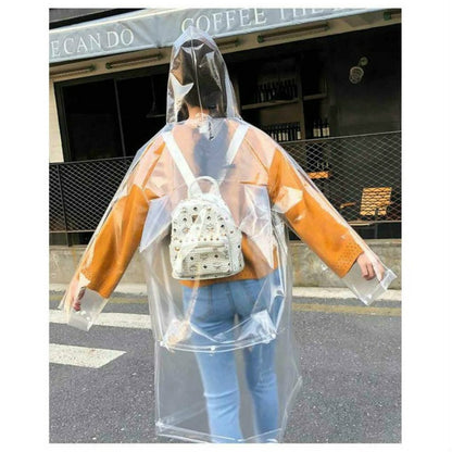 ELECTROPRIME Stylish Portable Outdoor Transparent EVA Raincoat, Size:L (Transparent With Backpack)