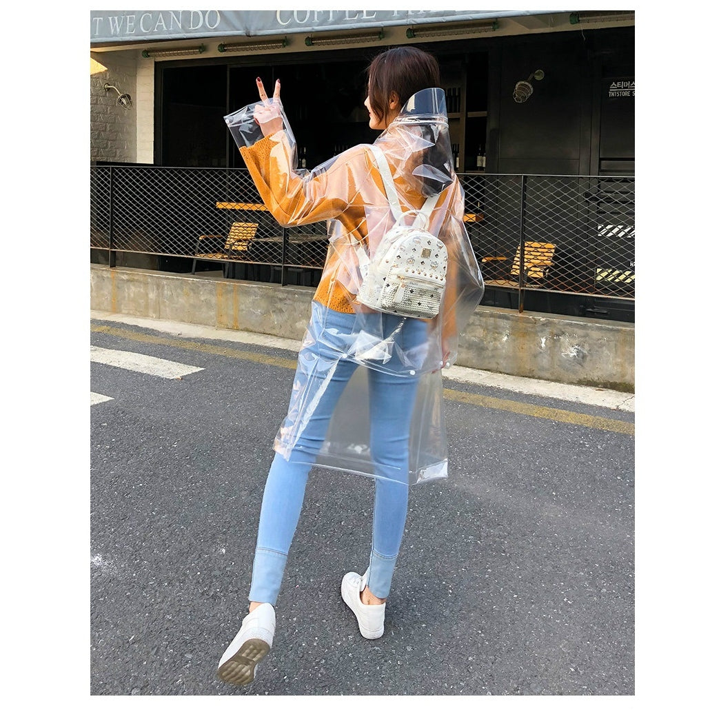 ELECTROPRIME Stylish Portable Outdoor Transparent EVA Raincoat, Size:L (Transparent With Backpack)