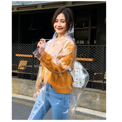ELECTROPRIME Stylish Portable Outdoor Transparent EVA Raincoat, Size:L (Transparent With Backpack)