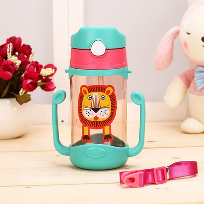 ELECTROPRIME 400 ml Baby Bottle Silicone Children's Drink Cup Bouncing Opening with Handle with Cartoon Pattern Baby Drinking Cup(Green)
