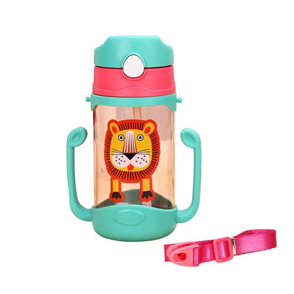 ELECTROPRIME 400 ml Baby Bottle Silicone Children's Drink Cup Bouncing Opening with Handle with Cartoon Pattern Baby Drinking Cup(Green)