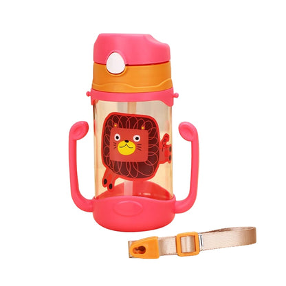 ELECTROPRIME 400 ml Baby Bottle Silicone Children's Drink Cup Bouncing Opening with Handle with Cartoon Pattern Baby Drinking Cup(Red)