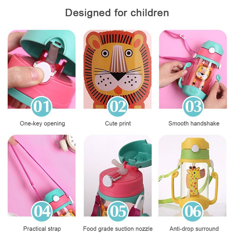 ELECTROPRIME 400 ml Baby Bottle Silicone Children's Drink Cup Bouncing Opening with Handle with Cartoon Pattern Baby Drinking Cup(Red)