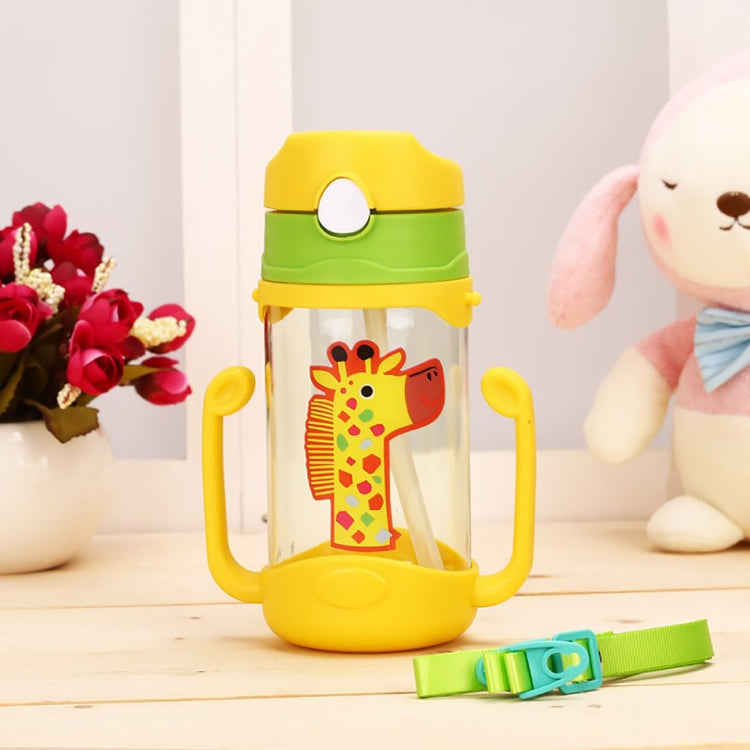 ELECTROPRIME 400 ml Baby Bottle Silicone Children's Drink Cup Bouncing Opening with Handle with Cartoon Pattern Baby Drinking Cup(Yellow)