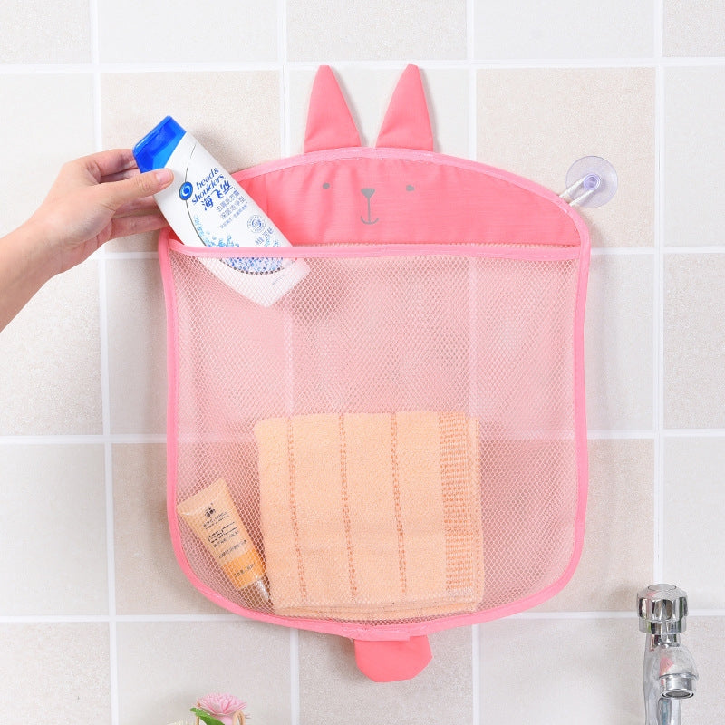 ELECTROPRIME Cartoon Wall Hanging Kitchen Bathroom Storage Bags Knitted Net Mesh Bag Baby Bath Toys Shampoo Organizer(Pink)