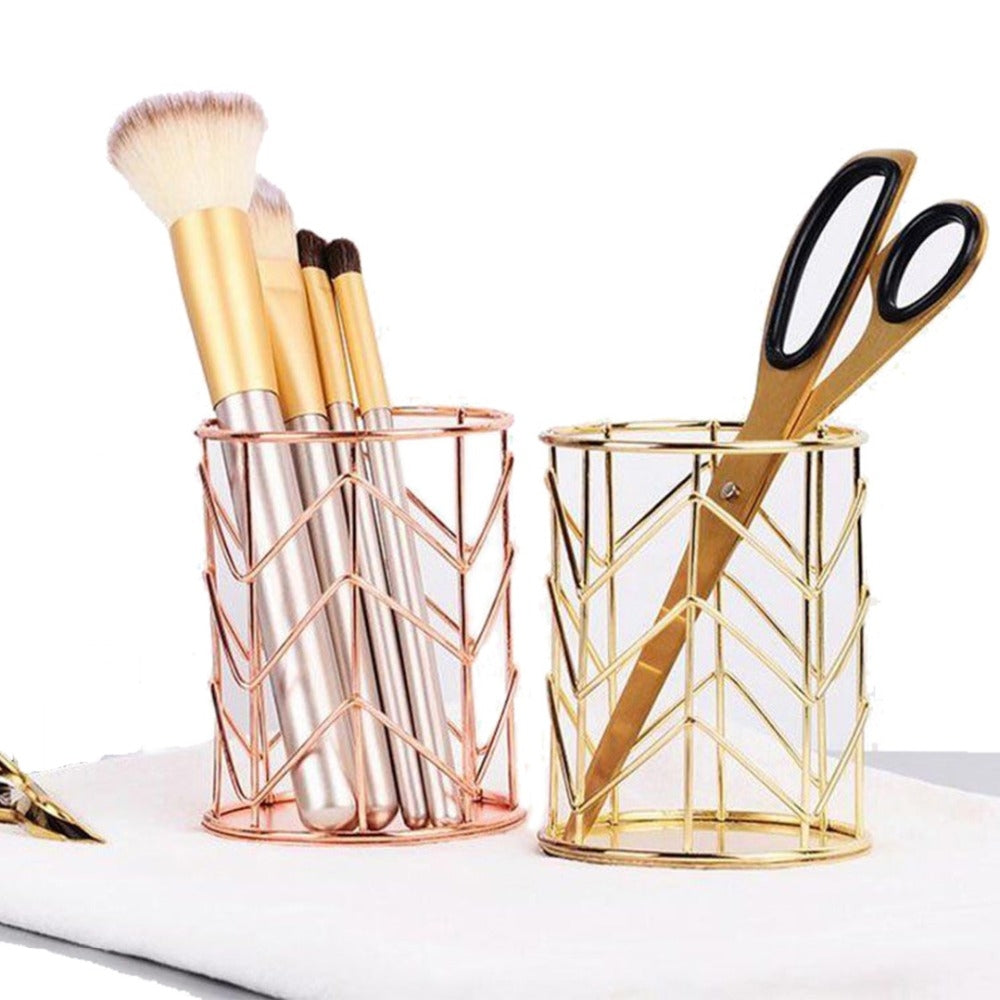 ELECTROPRIME Hollow Iron Pen Holder Makeup Brushes Storage Desk Organizer Container(Rose Gold)