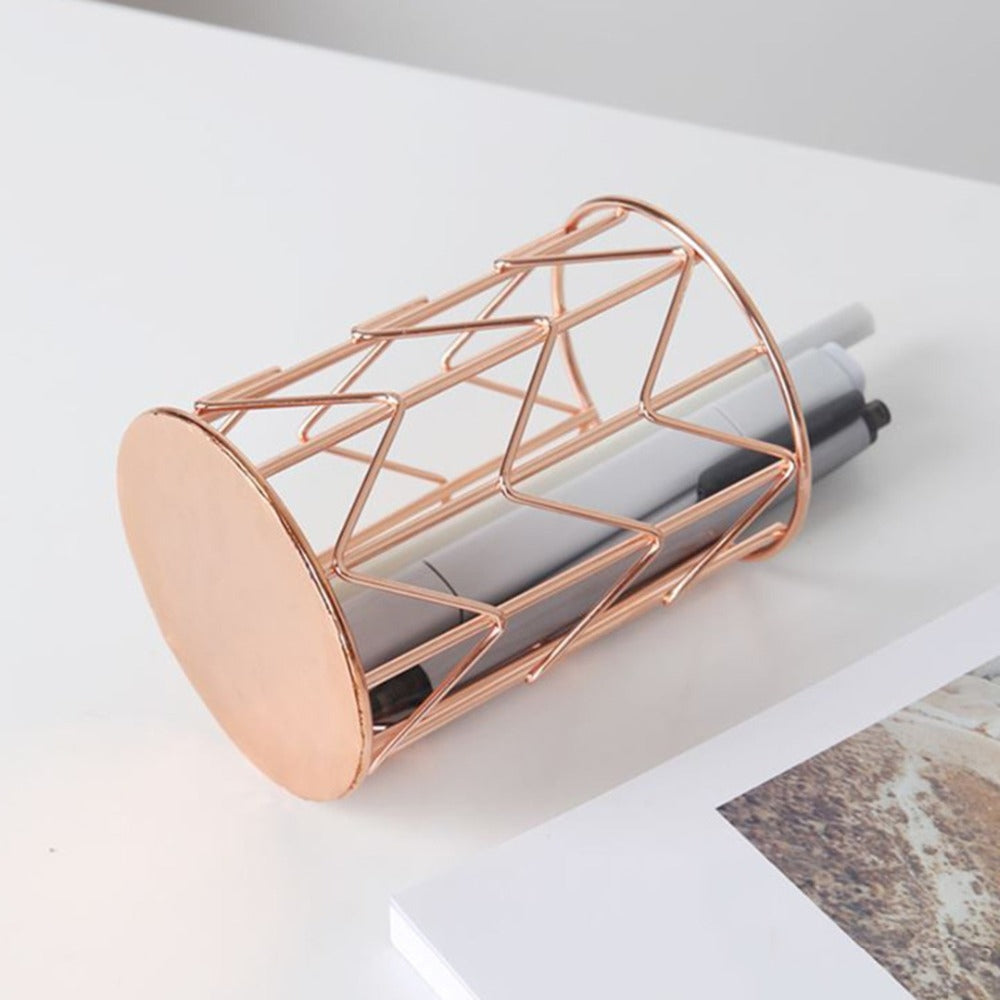 ELECTROPRIME Hollow Iron Pen Holder Makeup Brushes Storage Desk Organizer Container(Rose Gold)