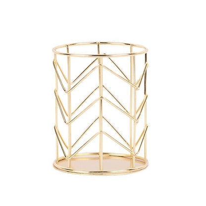 ELECTROPRIME Hollow Iron Pen Holder Makeup Brushes Storage Desk Organizer Container(Gold)