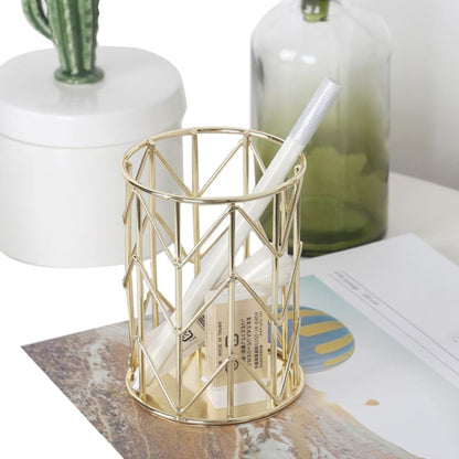 ELECTROPRIME Hollow Iron Pen Holder Makeup Brushes Storage Desk Organizer Container(Gold)