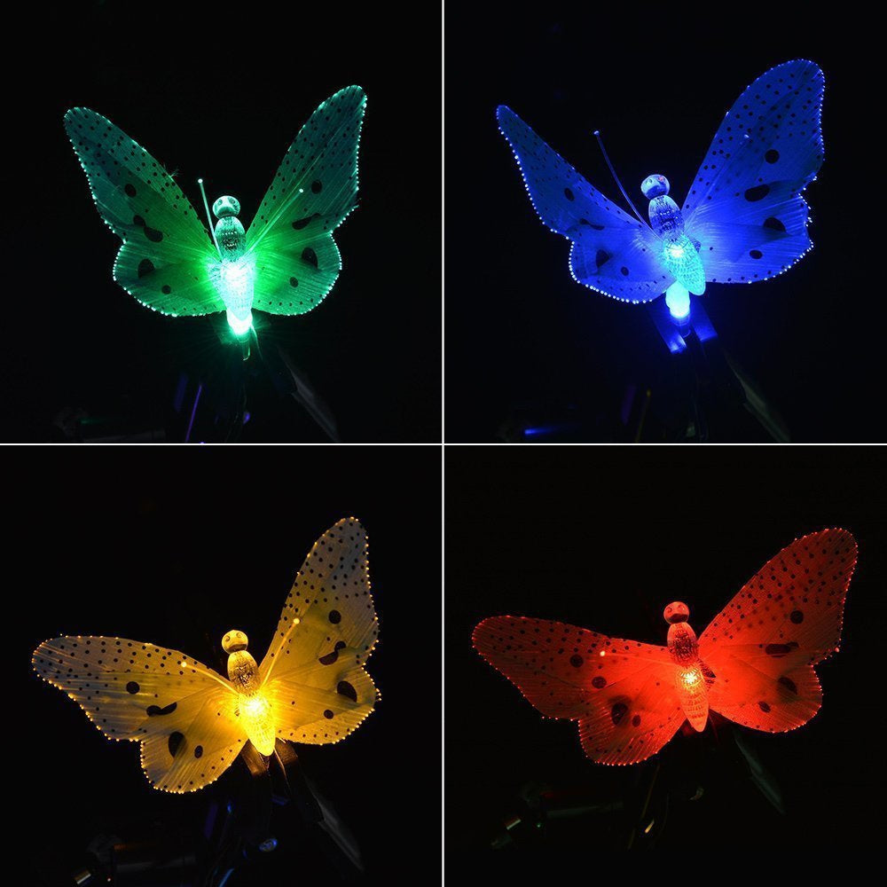ELECTROPRIME Solar Powered Butterfly Fiber Optic Fairy String Waterproof Christmas Outdoor Garden Holiday Lights, Size:4m 12LEDs