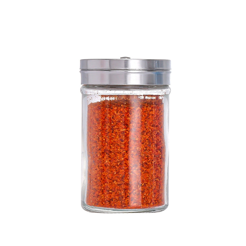 ELECTROPRIME Stainless Steel Lid Glass Seasoning Jar Kitchen Supplies (Transparent)