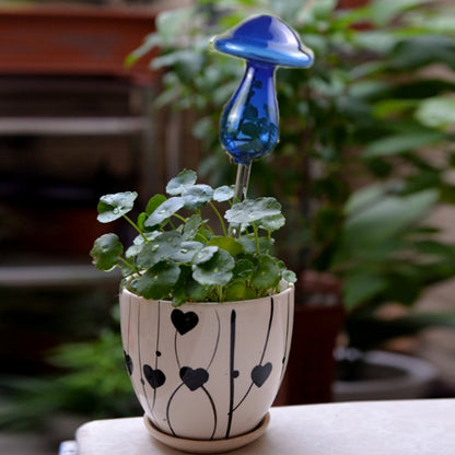 ELECTROPRIME Mushroom Shape House Plants Flowers Water Feeder Automatic Self Watering Clear Glass Devices(Blue)