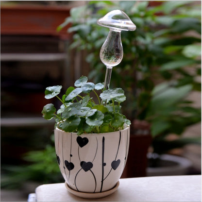 ELECTROPRIME Mushroom Shape House Plants Flowers Water Feeder Automatic Self Watering Clear Glass Devices(Green)
