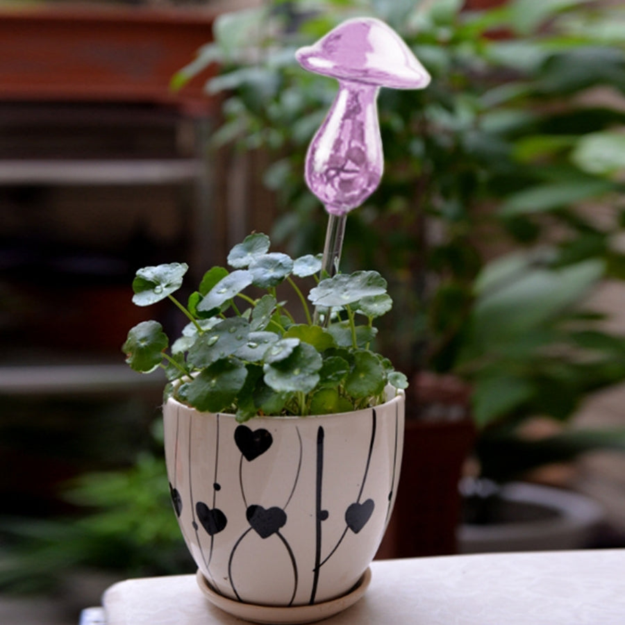 ELECTROPRIME Mushroom Shape House Plants Flowers Water Feeder Automatic Self Watering Clear Glass Devices(Purple)