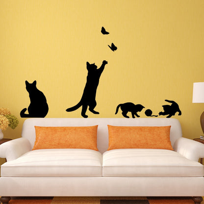 ELECTROPRIME Cat Playing Butterfly Wall Sticker Detachable Decorative Applique Bedroom Kitchen Decoration