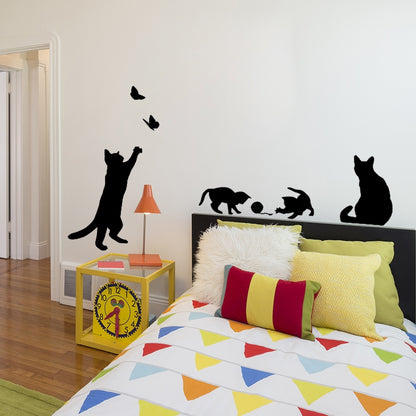 ELECTROPRIME Cat Playing Butterfly Wall Sticker Detachable Decorative Applique Bedroom Kitchen Decoration