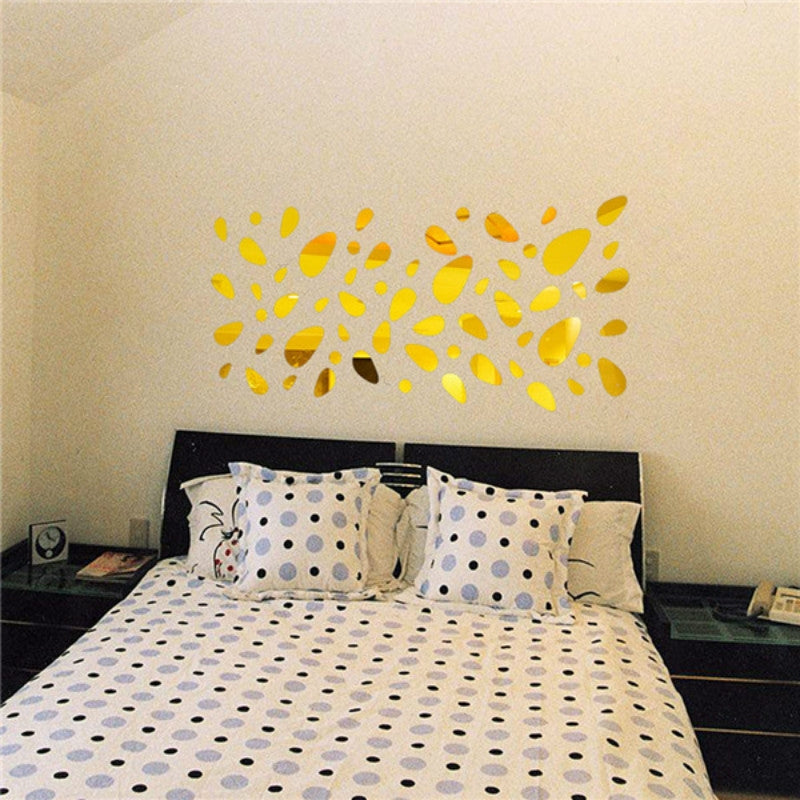 ELECTROPRIME 12 PCS/S 3D Mirror Removable Wall Sticker For Living Room Bedroom TV Background Mirror Mural Wall  Decor(Gold)