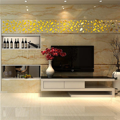 ELECTROPRIME 12 PCS/S 3D Mirror Removable Wall Sticker For Living Room Bedroom TV Background Mirror Mural Wall  Decor(Gold)