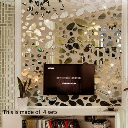 ELECTROPRIME 12 PCS/S 3D Mirror Removable Wall Sticker For Living Room Bedroom TV Background Mirror Mural Wall  Decor(Silver)