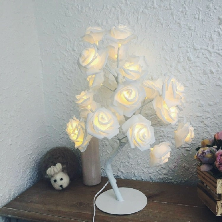 ELECTROPRIME Rose Bedside Night Light Girl Heart Room Decoration Table Lamp, AC 220V(White Base)