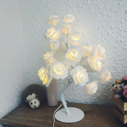 ELECTROPRIME Rose Bedside Night Light Girl Heart Room Decoration Table Lamp, AC 220V(White Base)