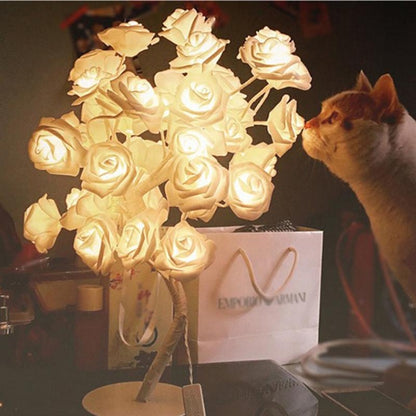 ELECTROPRIME Rose Bedside Night Light Girl Heart Room Decoration Table Lamp, AC 220V(White Base)