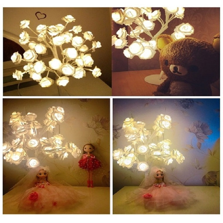 ELECTROPRIME Rose Bedside Night Light Girl Heart Room Decoration Table Lamp, AC 220V(White Base)
