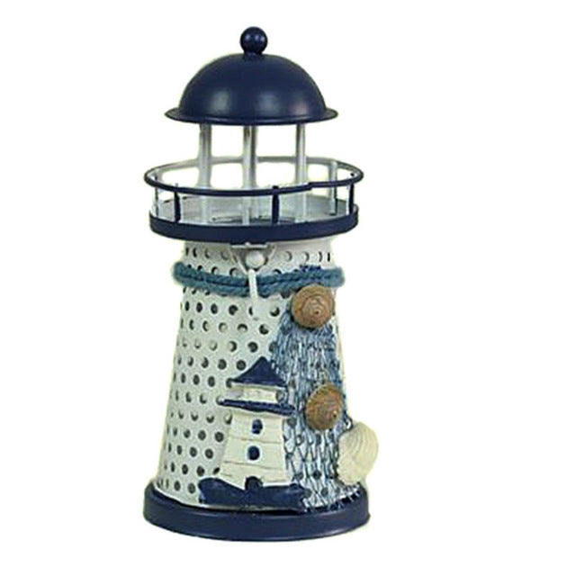 ELECTROPRIME Mediterranean Style Round Hole tin Lighthouse Candlestick Home Desktop Decoration Wrought Iron Candlestick(Tower)