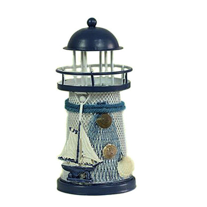ELECTROPRIME Mediterranean Style Round Hole tin Lighthouse Candlestick Home Desktop Decoration Wrought Iron Candlestick(Sailboat)