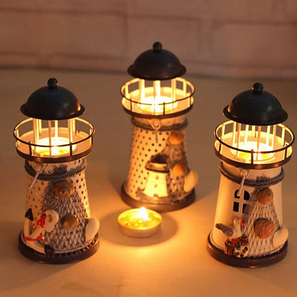 ELECTROPRIME Mediterranean Style Round Hole tin Lighthouse Candlestick Home Desktop Decoration Wrought Iron Candlestick( Bird)