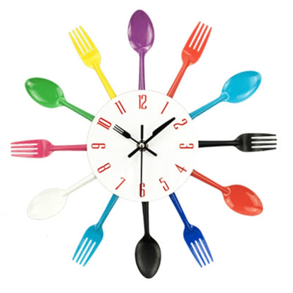 ELECTROPRIME Cutlery Metal Kitchen Wall Clock Spoon Fork Creative Quartz Wall Mounted Clocks Modern Design Decorative Horloge Color