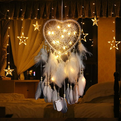 ELECTROPRIME Creative Hand-Woven Crafts Dream Catcher Home Car Wall Hanging Decoration, Type:With Light(White)