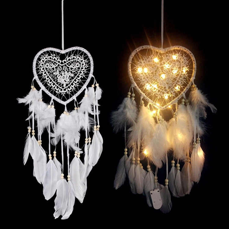 ELECTROPRIME Creative Hand-Woven Crafts Dream Catcher Home Car Wall Hanging Decoration, Type:With Light(White)