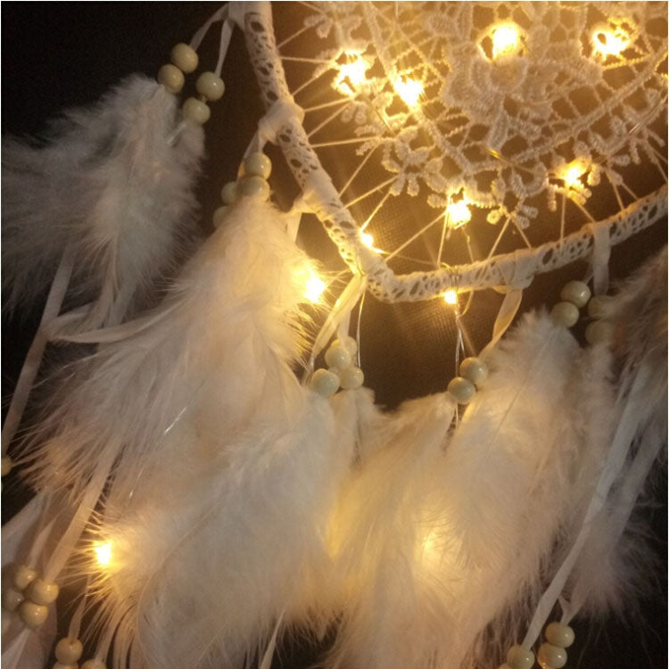 ELECTROPRIME Creative Hand-Woven Crafts Dream Catcher Home Car Wall Hanging Decoration, Type:With Light(White)