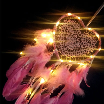 ELECTROPRIME Creative Hand-Woven Crafts Dream Catcher Home Car Wall Hanging Decoration, Type:With Light(Dark Pink)