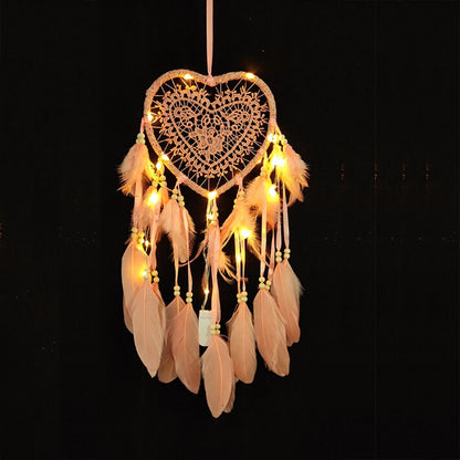 ELECTROPRIME Creative Hand-Woven Crafts Dream Catcher Home Car Wall Hanging Decoration, Type:With Light(Light Pink)