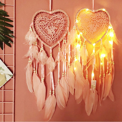 ELECTROPRIME Creative Hand-Woven Crafts Dream Catcher Home Car Wall Hanging Decoration, Type:With Light(Light Pink)
