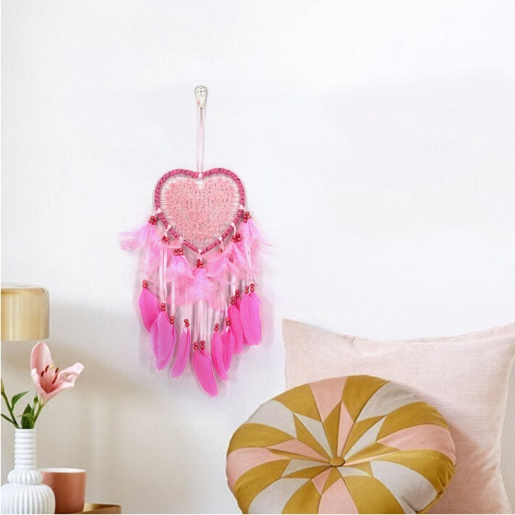 ELECTROPRIME Creative Hand-Woven Crafts Dream Catcher Home Car Wall Hanging Decoration, Type:Without Light(Dark Pink)