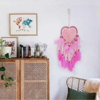 ELECTROPRIME Creative Hand-Woven Crafts Dream Catcher Home Car Wall Hanging Decoration, Type:Without Light(Dark Pink)