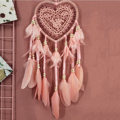 ELECTROPRIME Creative Hand-Woven Crafts Dream Catcher Home Car Wall Hanging Decoration, Type:Without Light(Light Pink)