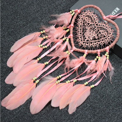 ELECTROPRIME Creative Hand-Woven Crafts Dream Catcher Home Car Wall Hanging Decoration, Type:Without Light(Light Pink)