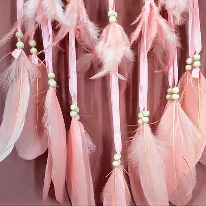 ELECTROPRIME Creative Hand-Woven Crafts Dream Catcher Home Car Wall Hanging Decoration, Type:Without Light(Light Pink)